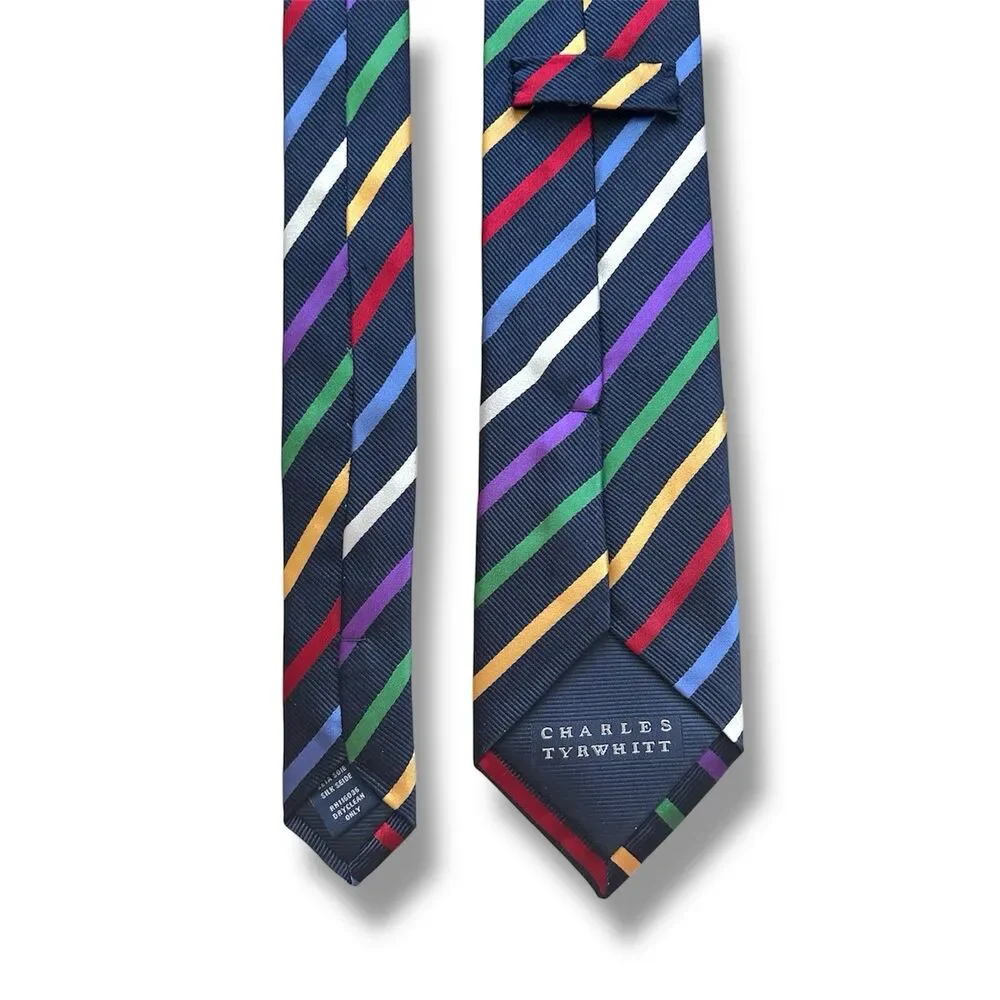 100% Silk Charles Tyrwhitt Multicolor Rainbow Blue Tie 58” X 3.37”